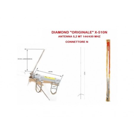 DIAMOND X-510N ANTENNA BIBANDA DA BASE 144-430 MHZ VHF/UHF/SHF BASE
