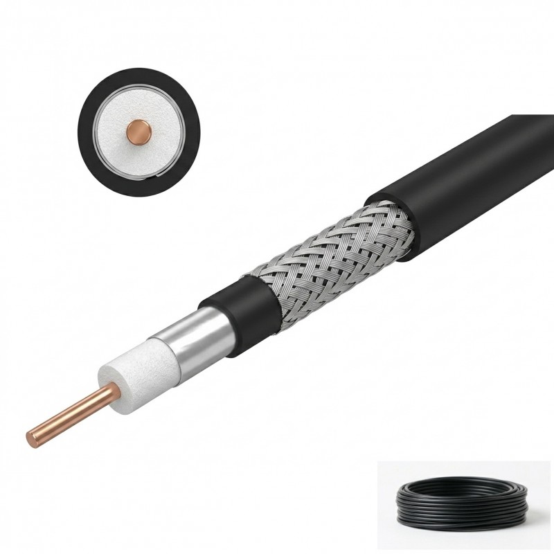 Matassa 50mt - Cavo Coassiale RF100 5mm Ultra Leggero da Esterni 50 Ohm Cavi 50 Ohm